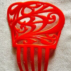 Vintage Orange plastic flamenco hair comb